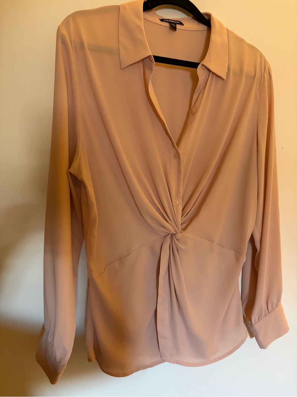 Express Portofino Twist Front Blouse Women’s Large Pink Long Sleeve Collared Top